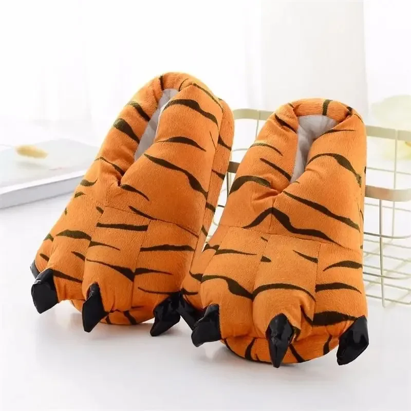 Tiger Animal Paw Slippers For Boy Girl Unisex Kids Cute Monster Claw Slippers Cartoon Soft Plush Warm Home Slippers Child Shoes