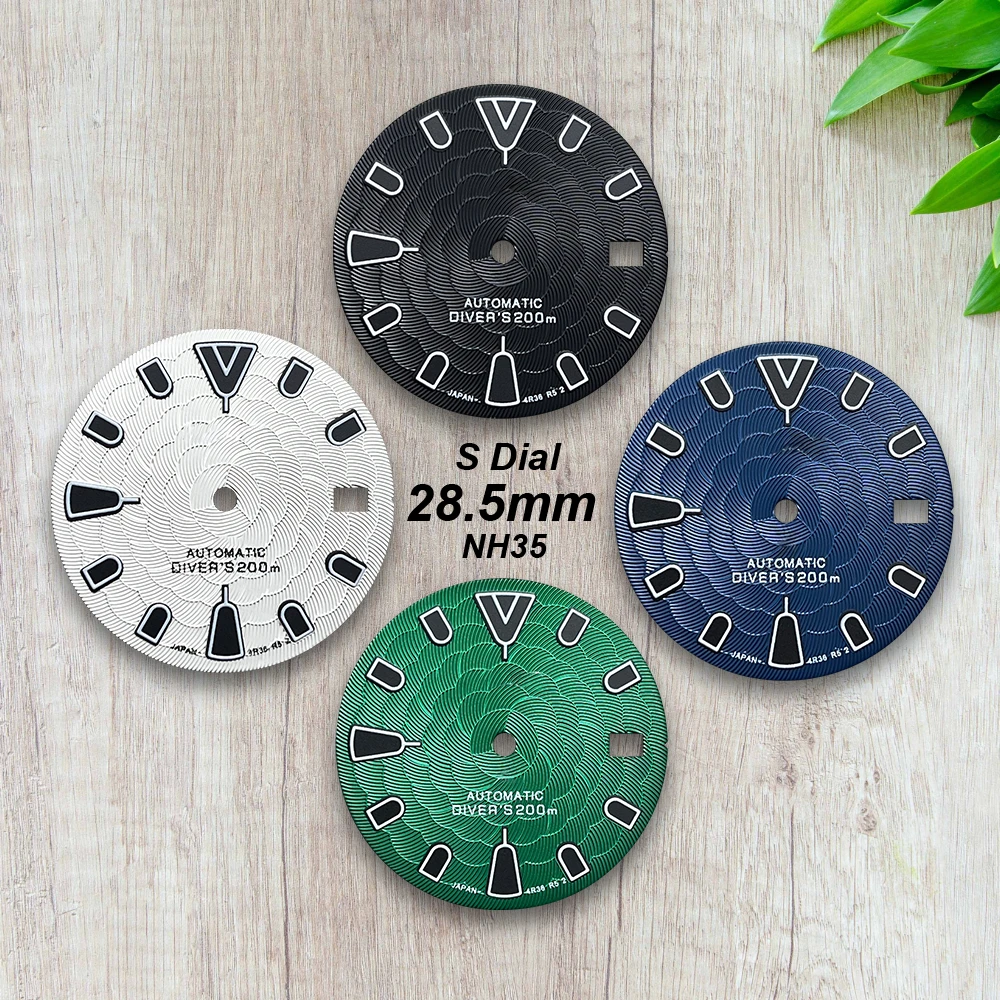 28.5mm Lotus S Dial Fit NH35/NH36 Japanese Movement Green Luminous Lotus Flower High-Quality Dial Watch Modification Accessories
