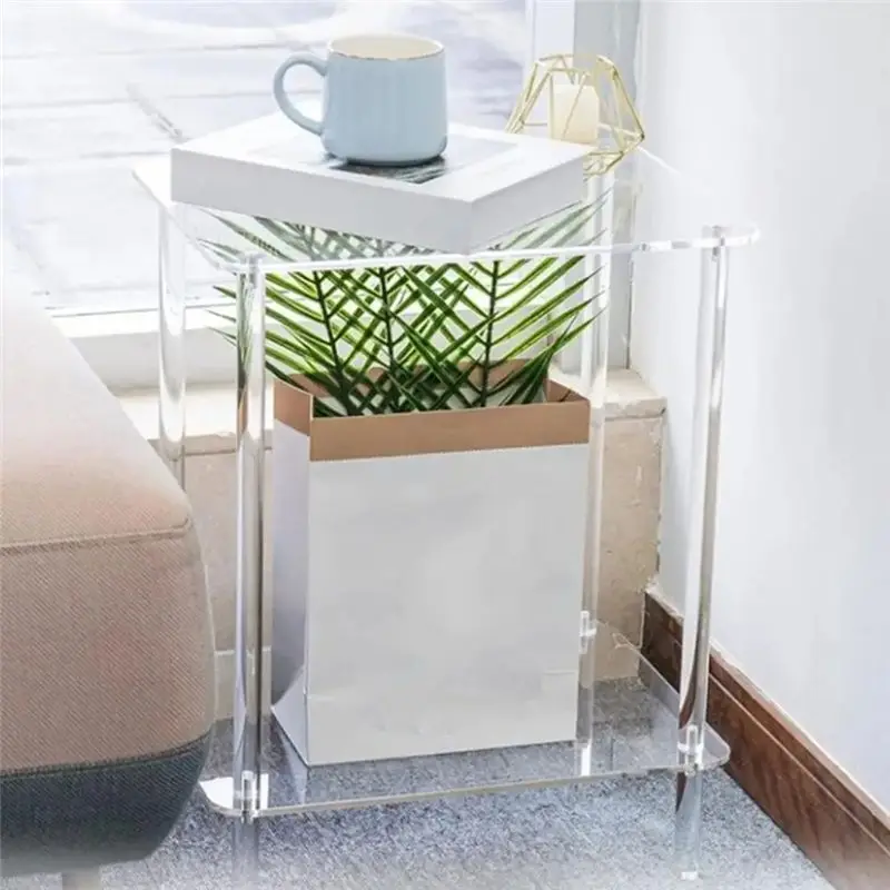 Hot Selling-Acrylic Coffee Table Square Side Table Accent Table Sofa Bedside Table Clear Double Tier Snack Tea Side Table For