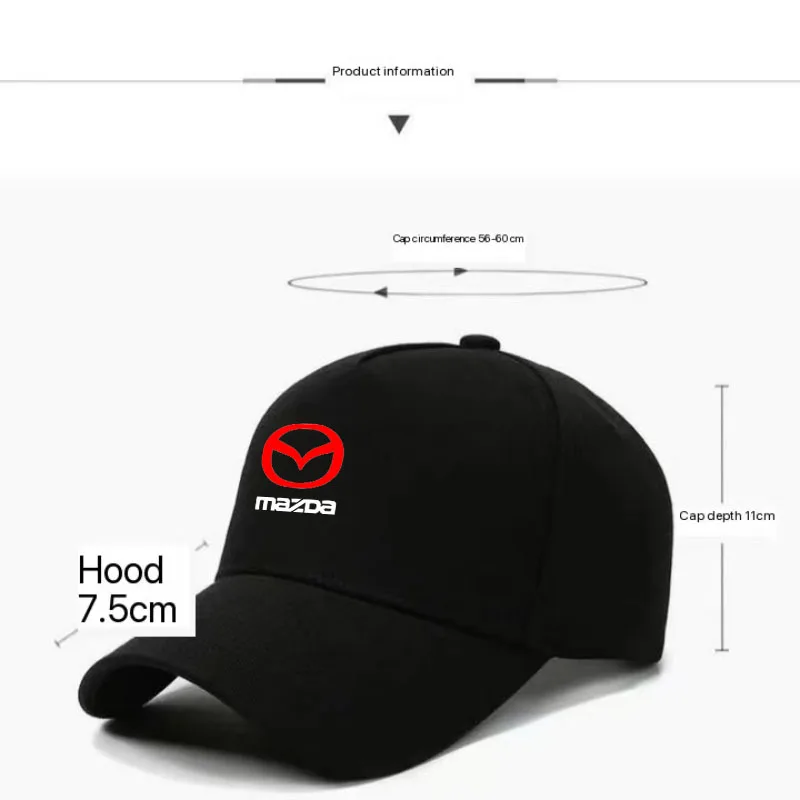 Car Hat Adjustable Leisure Cotton Baseball Cap Sun Hat Sunscreen Hat for Mazda 3 6 CX5 CX3 CX9 MX5 RX8 Axela Demio Atenza MS