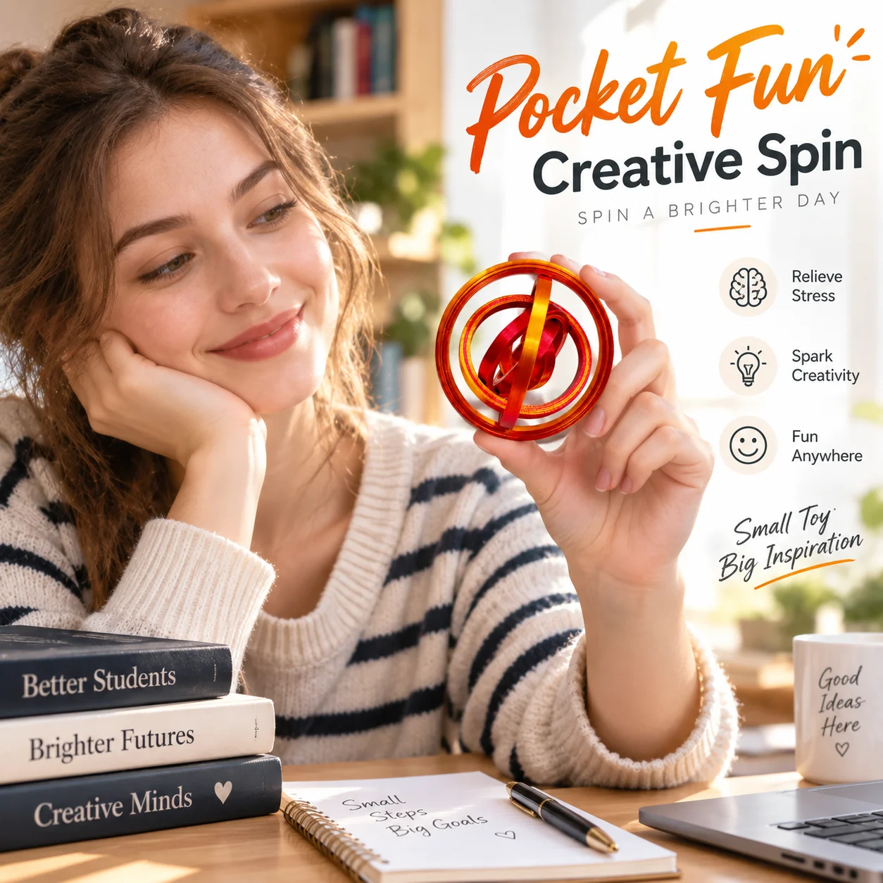 Six-Ring Gyroscope Toy, Smooth Spinning Desk Fidget, 3D Printed Stress Relief Decor, Christmas Gift for Adults