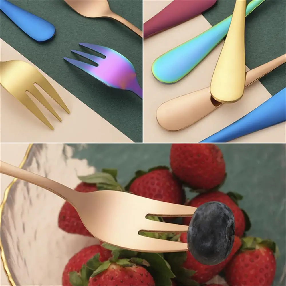 Pieces Stainless Steel Coffee Tea Fork Set Fruit Fork Ice Cream Cake Dessert Fork For Kid Home Party Mirror Gold Tableware