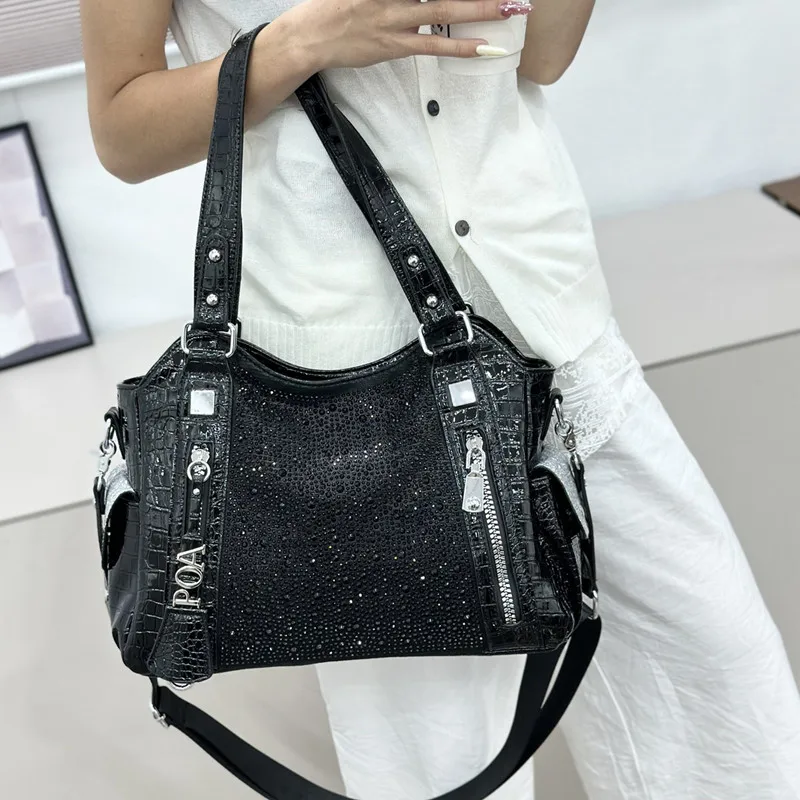 Korean fashion trend pink large capacity single shoulder crossbody sequin bag 2026 new sparkling luxury handbag