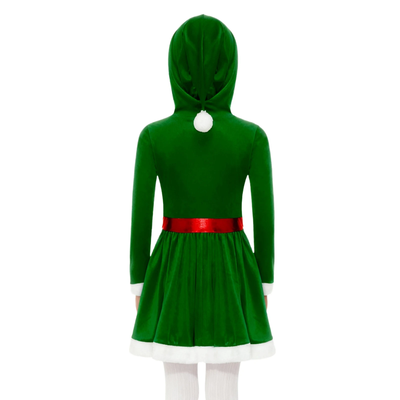 أطفال بنات حفلة عيد الميلاد زي الزنجبيل رجل فستان طويل الأكمام المرقعة شريط الخصر القوس وأشار Pompom هوديي فساتين