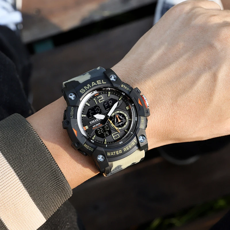 Military Sport Watches for Men 50m Waterproof Digital LED Men Sports Wrist Watches 8007B Quartz Digital Dual Time Watch