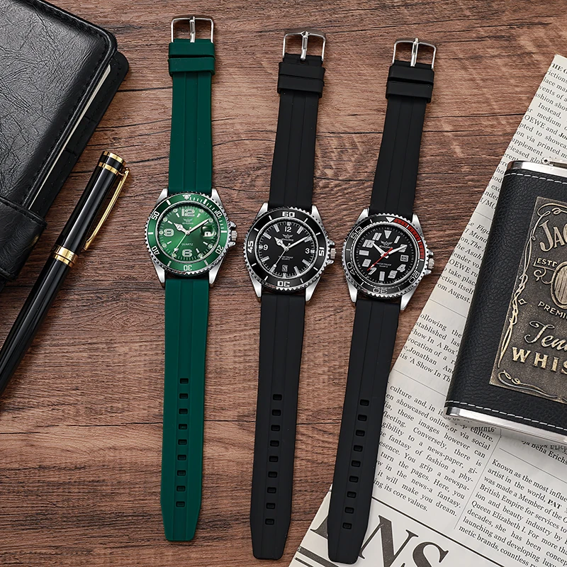 Cross border foreign trade new green water ghost silicone calendar night light leisure sports business men\'s quartz watch in sto