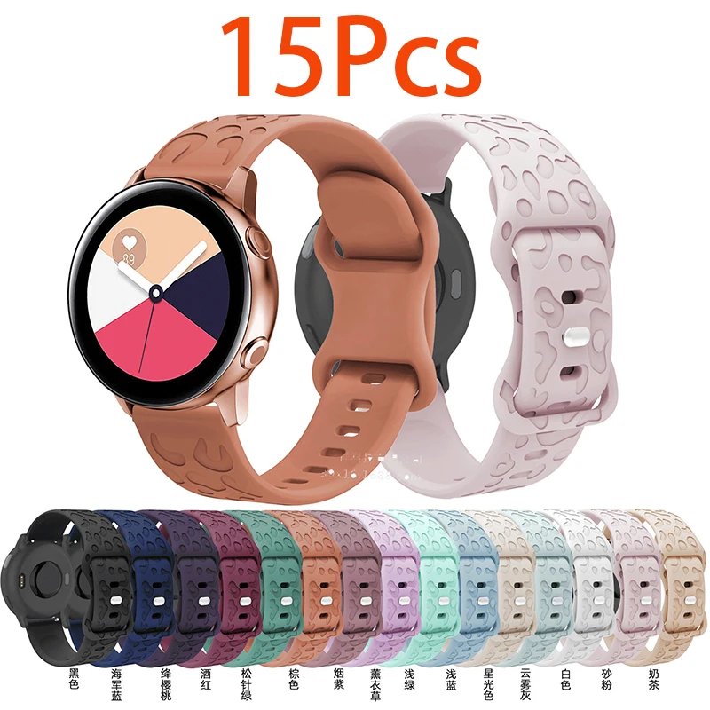 Bracelet léopard en silicone souple pour Samsung Galaxy Watch, bracelet de remplacement, 18mm, 20mm, 22mm, 3, 4, 5, 6, Active 2, 15 pièces