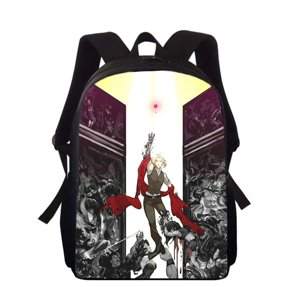 Mochila con estampado 3D de anime Fullmetal Alchemist para niños, mochilas escolares de primaria para niños y niñas, mochilas para libros escolares para estudiantes, 16"