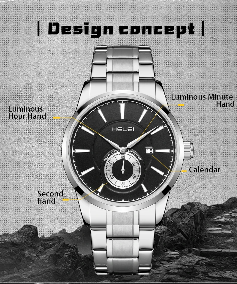 HELEI-Reloj de pulsera deportivo para hombre, cronógrafo de cuarzo informal con fecha, Correa luminosa, a la moda, nuevo