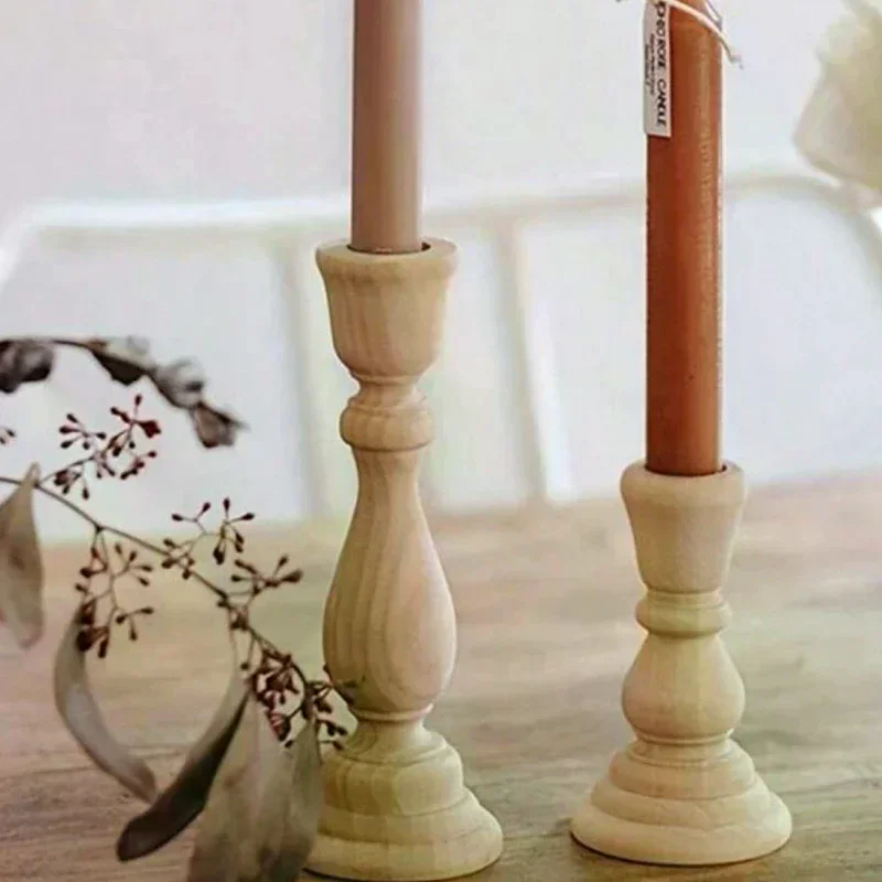 Wooden Candlesticks Unfinished Wood Candle Holder Pillar Taper Candle Stands For Wedding Party Birthday Home Table Decoration