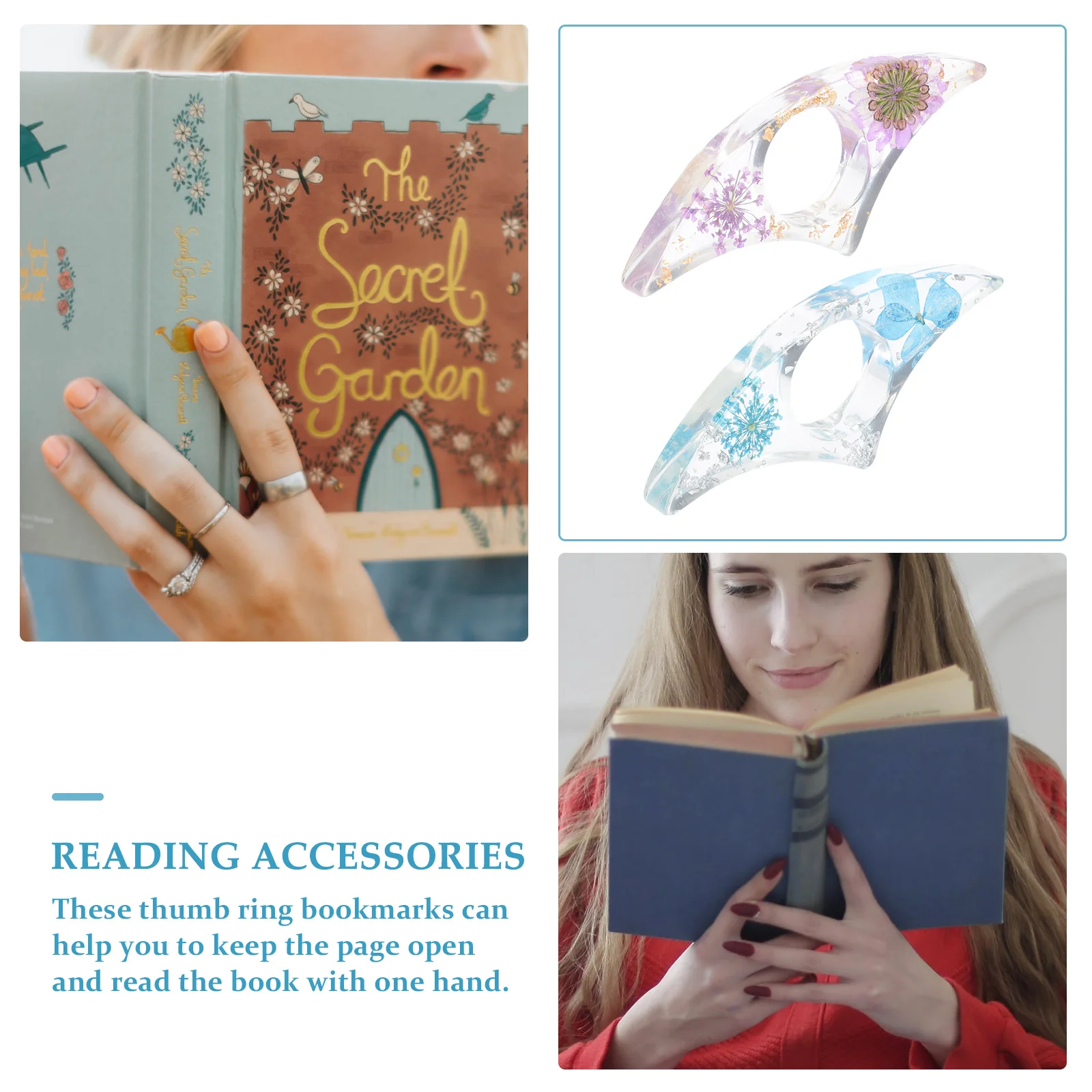 2Pcs Book Page Holder Premium Transparent Reading Thumb Ring with Smooth Texture for Comfortable One-Handed Reading Page