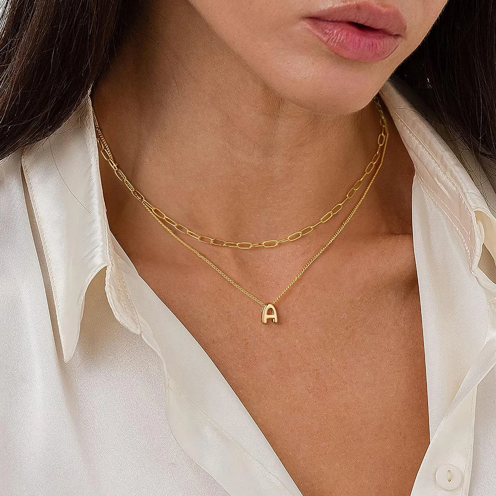 Dainty Mini Bubble Letter Necklace Gold Plated Balloon Initial Tiny Small Pendent Necklaces for Women Jewelry Teen Girls Gifts