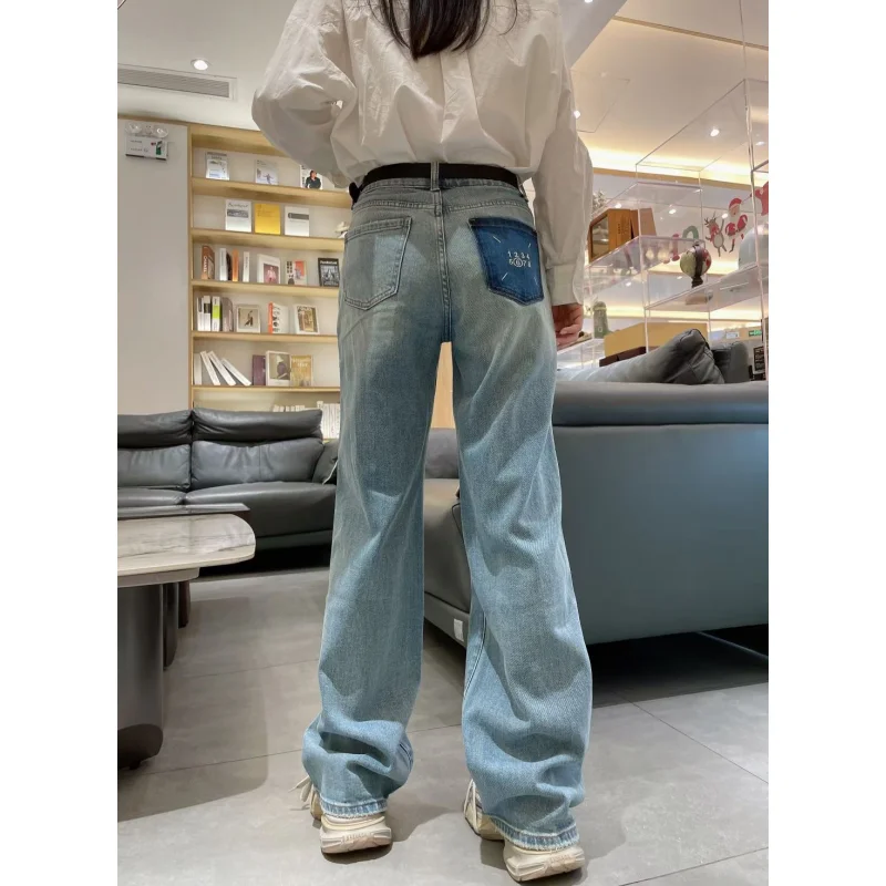 Women Blue Jeans Fashion Trousers Number Vintage High Waist Wide Leg Y2K Europe and America Baggy Summer Straight Denim Pants