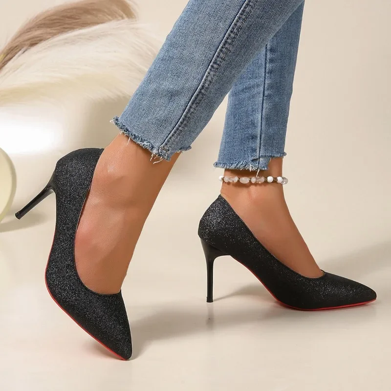 

New Women High Heel Shoes Sharp Pointed Thin Heel High-heeled Pumps Shoes New Suede Women's Single Shoes Spring Big Size 42 43