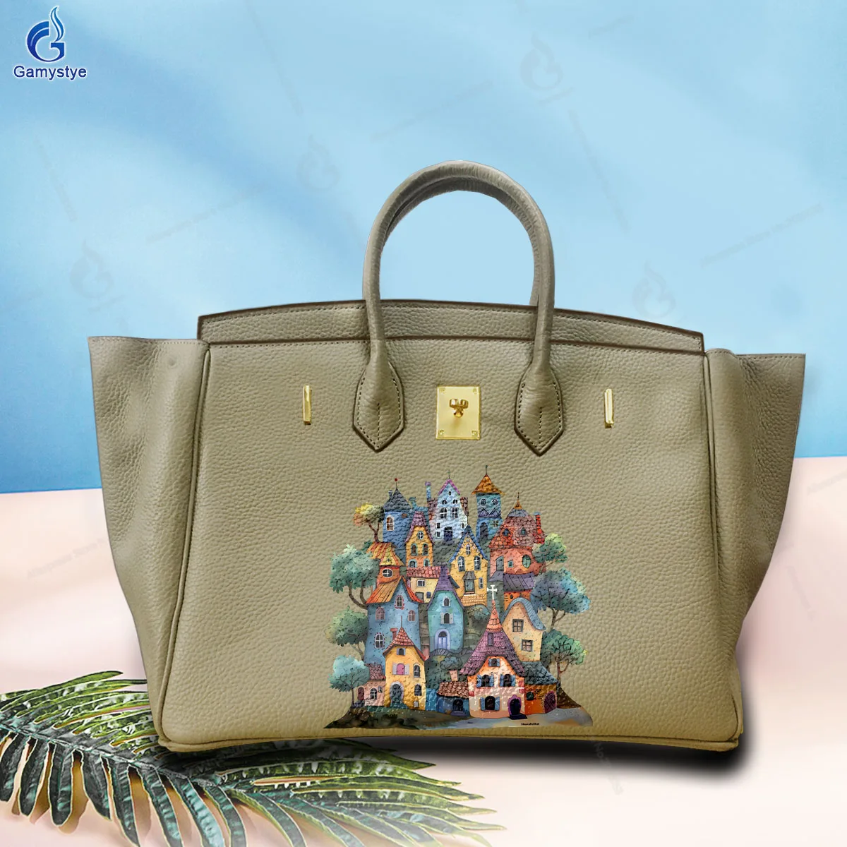 

Printed Customize Art Bags Comic-style house stamp Soft Cow Leather Women'S Shoulder Bags Purses Shopper Handbag Crossbody Bags