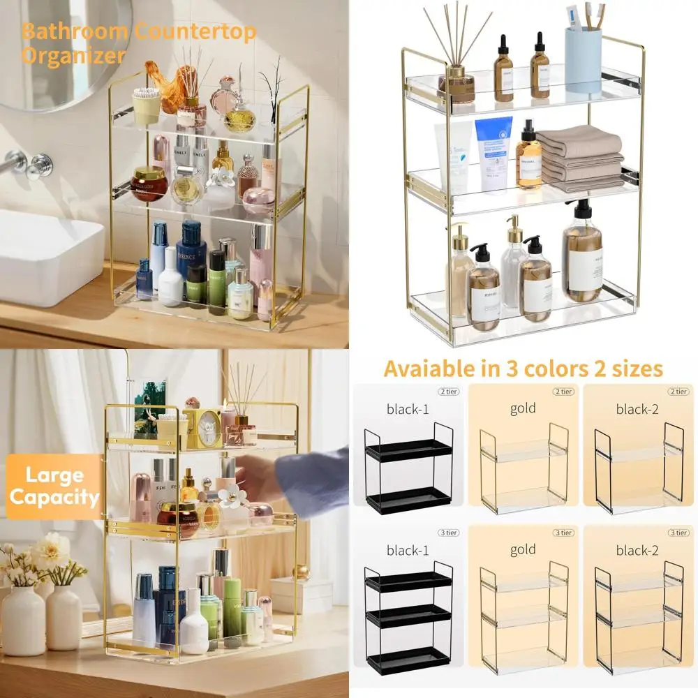 

3-Tier Acrylic Vanity Organizer for Bathroom Countertop, Skincare, Makeup, and Perfume Storage in Gold