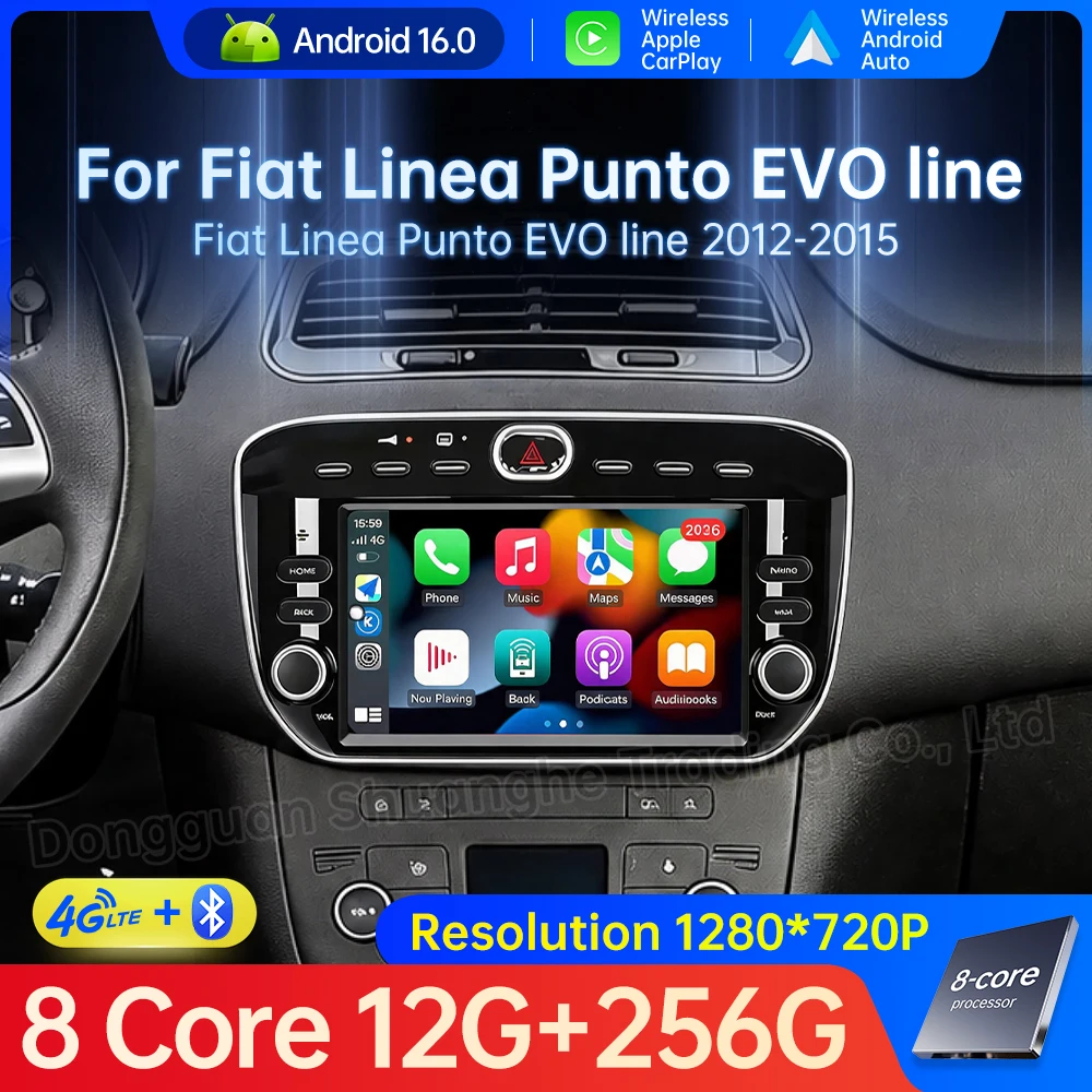Android 16 For Fiat Linea Punto EVO Wireless Auto Carplay Video Radio Player GPS Navigation QLED Touch Screen 4G Wifi