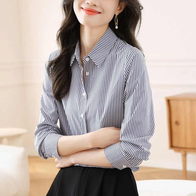 

Полосатая пригородная рубашка, модный свободный и универсальный топ с длинными рукавами в корейском стиле