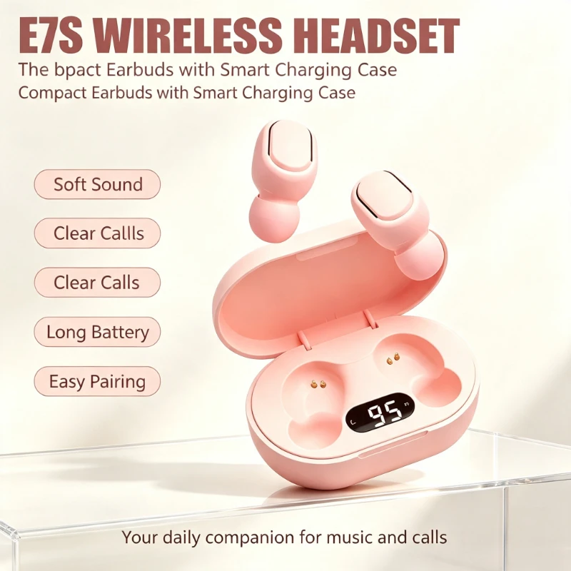 TWS Wireless E7S Bluetooth Earphones HiFi Stereo Noise Cancelling Mini Sport Earbuds Headset with Mic Works with Smartphones