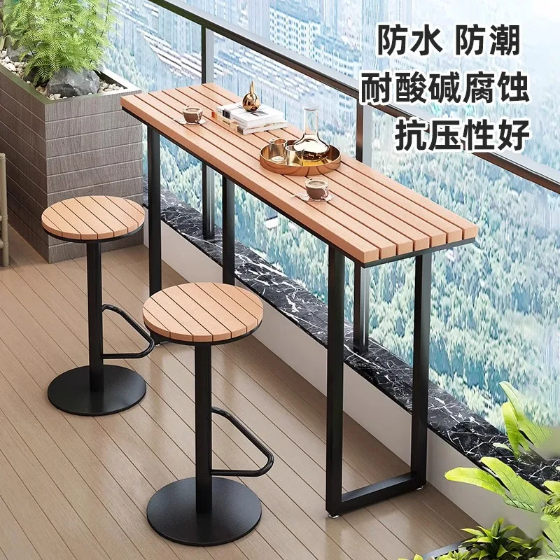 Tables and chairs Indoor and outdoor high-footed dining table and chairs Balcony anti-corrosion plastic wood high-footed table