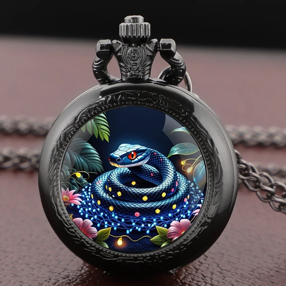 Snake Pocket Watch with Floral Accents Gift for Children Vintage Women Necklace Pendant Clock Men Watch Relojes De Bolsillo