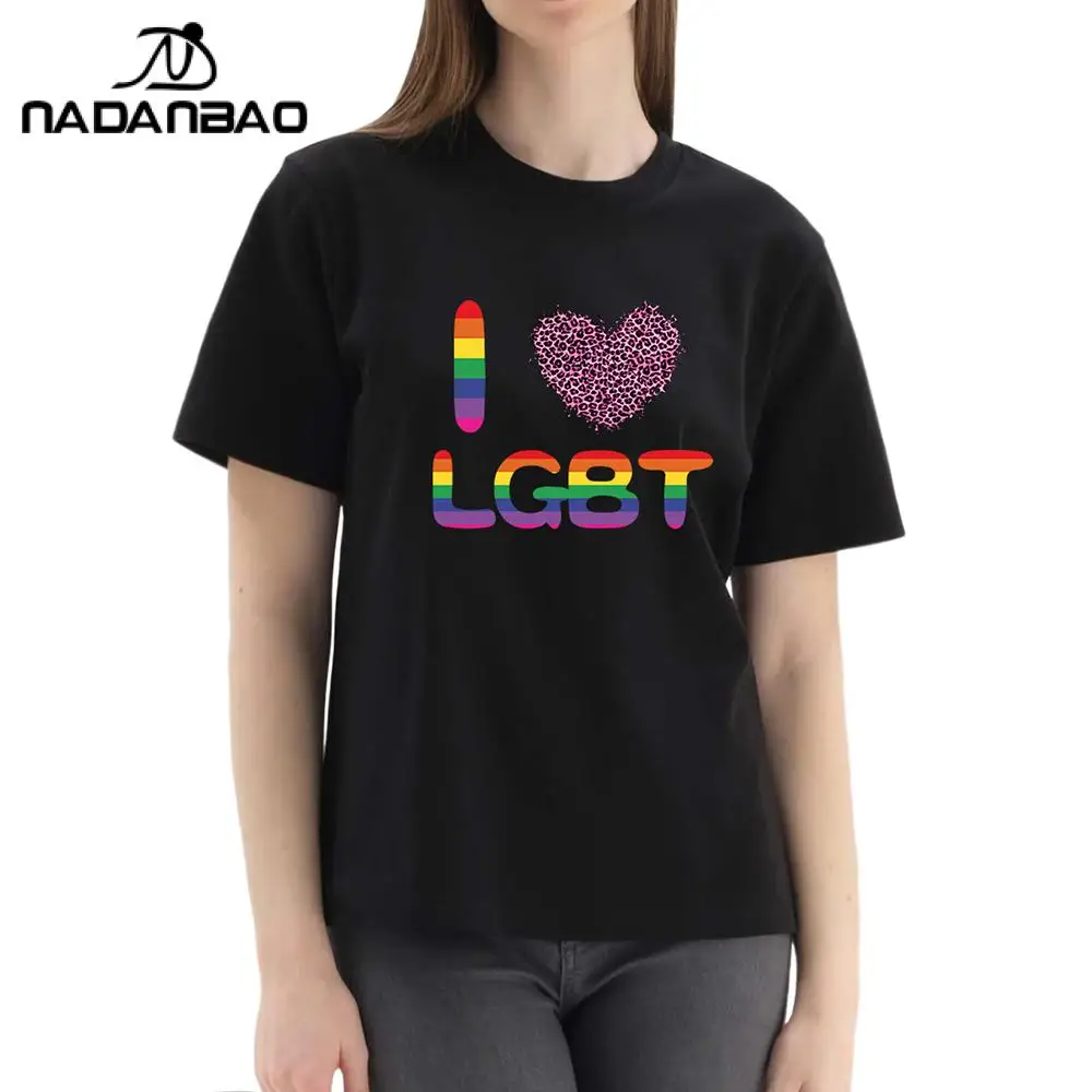 Nadanbao Love Letter Print Shirt Female Rainbow T-Shirt Lgbt Pride Month Bisexual Transgender T-Shirt Summer Clothes Graphic Tee