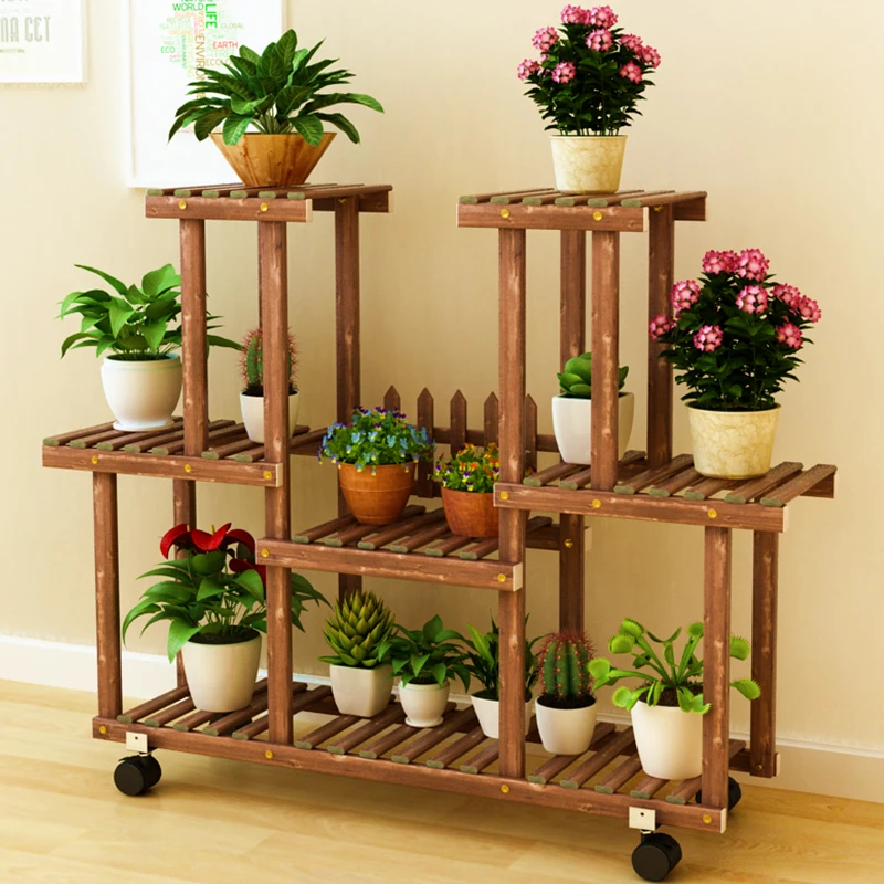 Multilayer Plant Stand Pine Wood Succulent Pots Planter Display Rack Balcony Potted Flower Rack Shelf Indoor Outdoor