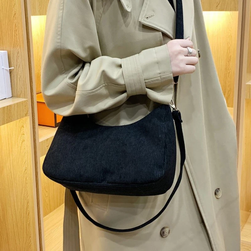 Women Shoulder Bag Solid Color Luxury Designer Handbag Casual Crossbody Bags for Women Corduroy Zipper Messenger Bag 2023 New