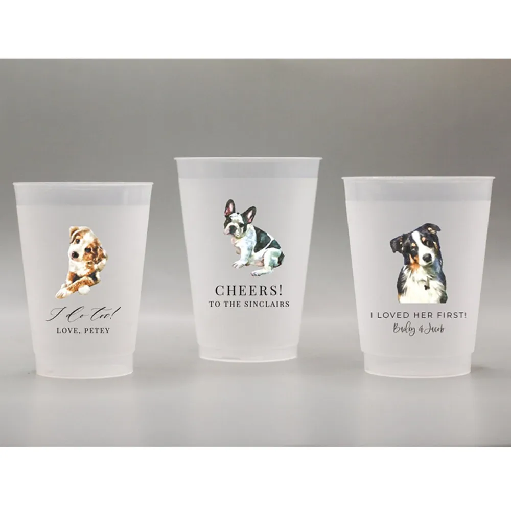 

Full Color Customized Pet Frosted Shatterproof Flex Cups, Personalized Animal Wedding Favor Cups, Wedding Favors