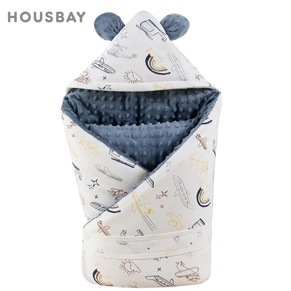 Newborn Baby Blanket Wrapped 90X90Cm Winter Warm Cozy Blanket Swaddle Baby Quilt With Cute Windproof Hat Detachable Inner Core