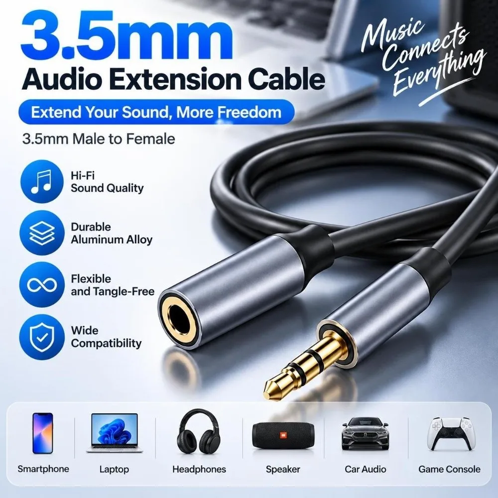 Male To Female 3.5mm Audio Extension Cable Straight Plug Stereo AUX Extension Cable Broad Compatibility Headphone Extension Line