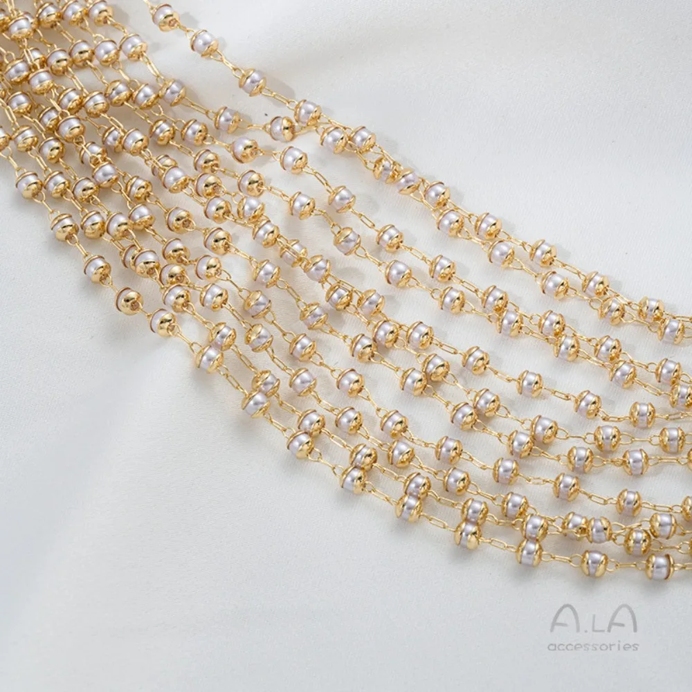 14K الذهب اللون حبة قبعة زهرة حامل حقيبة تقليد اللؤلؤ اليدوية سلسلة DIY اليدوية سوار قلادة مجوهرات سلسلة فضفاضة #6