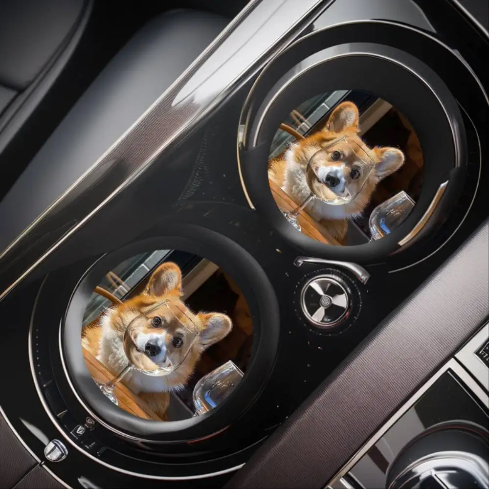 Corgi Print Car Cup Holder Coasters Non-Slip Rubber Drink Mats For Vehicle Interior