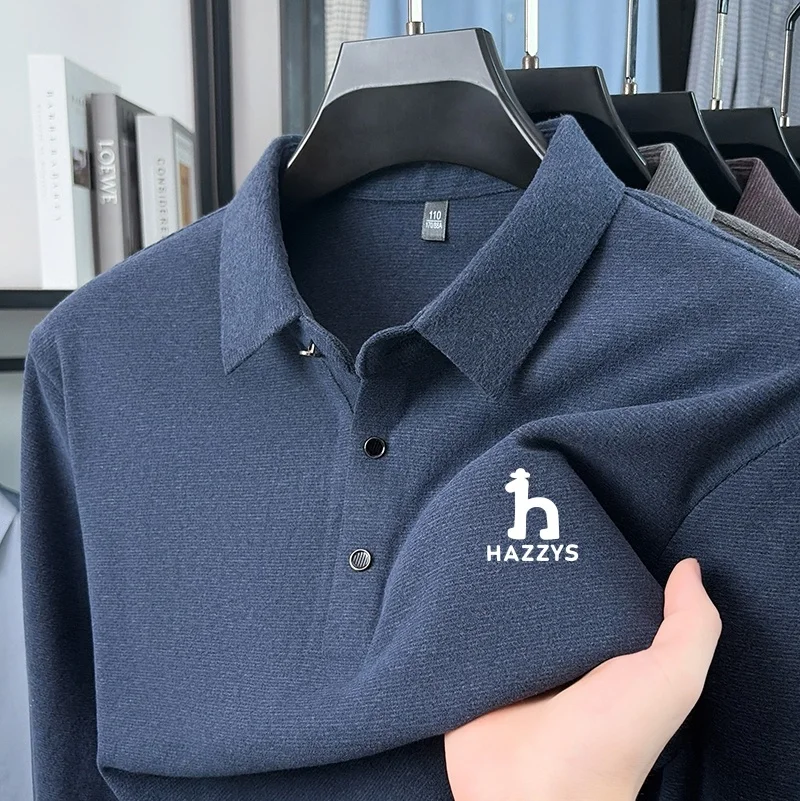 Designer-Stil Herren Bedrucktes Polohemd Neue Herbstmode Einfarbiges Langarm-T-Shirt mit Revers Business Casual Herrenbekleidung – Detail 8