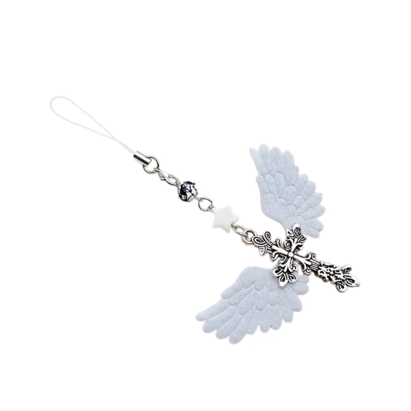 Trendy Gothic Star Angel Wing Key Holder Keyring Metal Keychain Bag Pendant Perfect for Stylish Expression