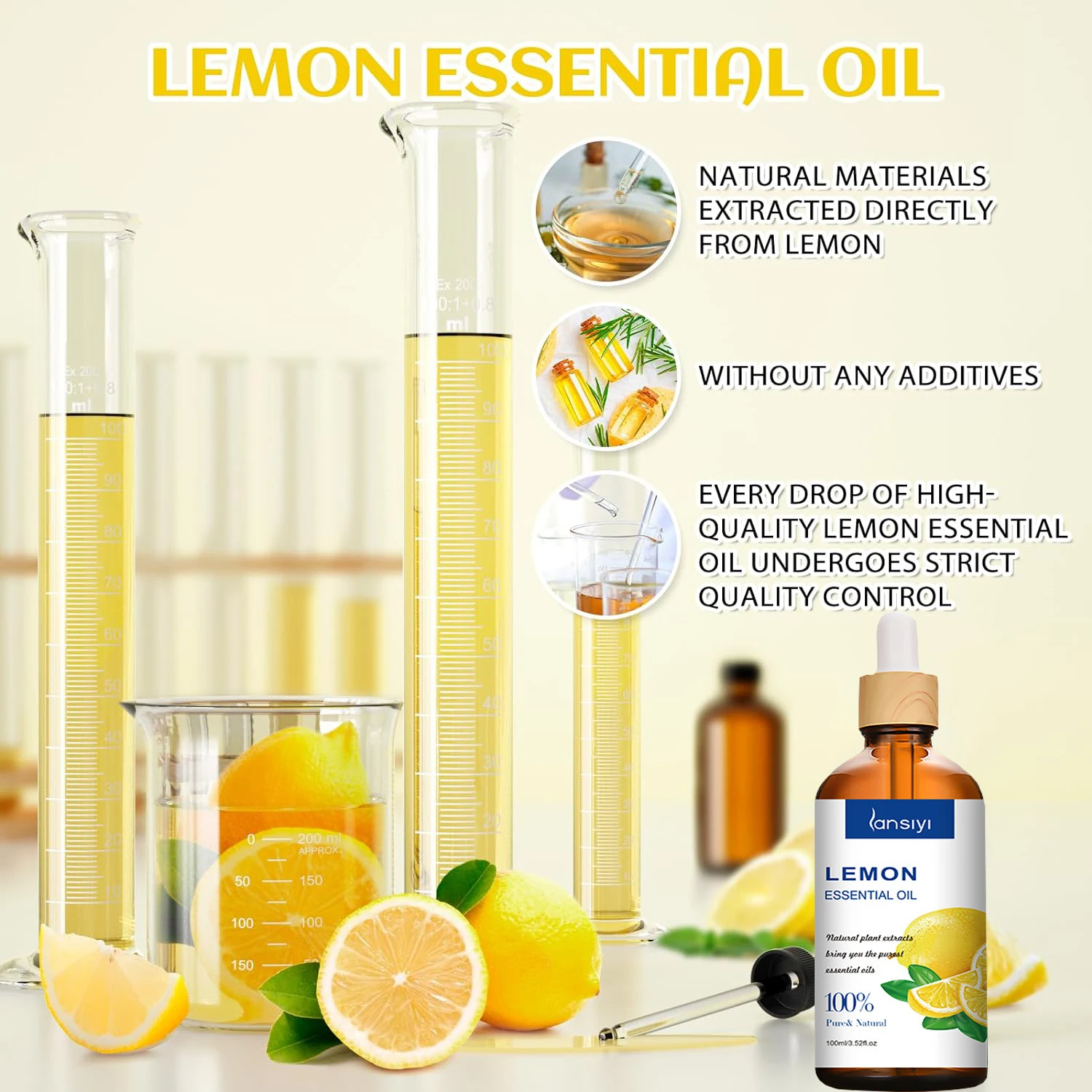 100ml 100% Natural Lemon Oil Essential Oil for Skin, Self-Care for Cleaning, Diffusion, DIY, Aromatherapy - Refreshing Scent