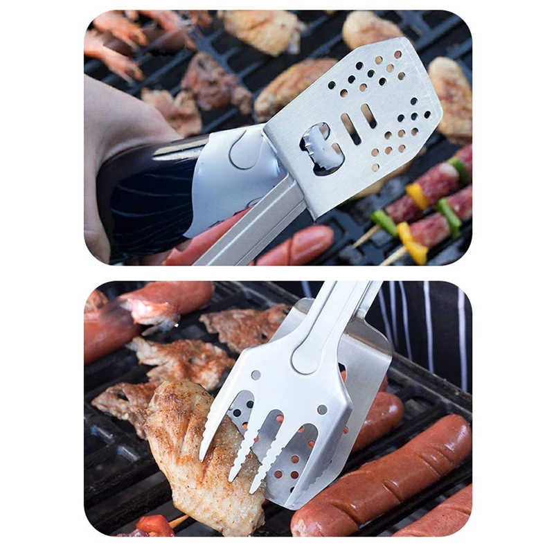 

4 In 1 Mini BBQ Barbecue Combo Tool Set With Spatula, Fork, Tongs And Bottle Opener For Hiking Camping