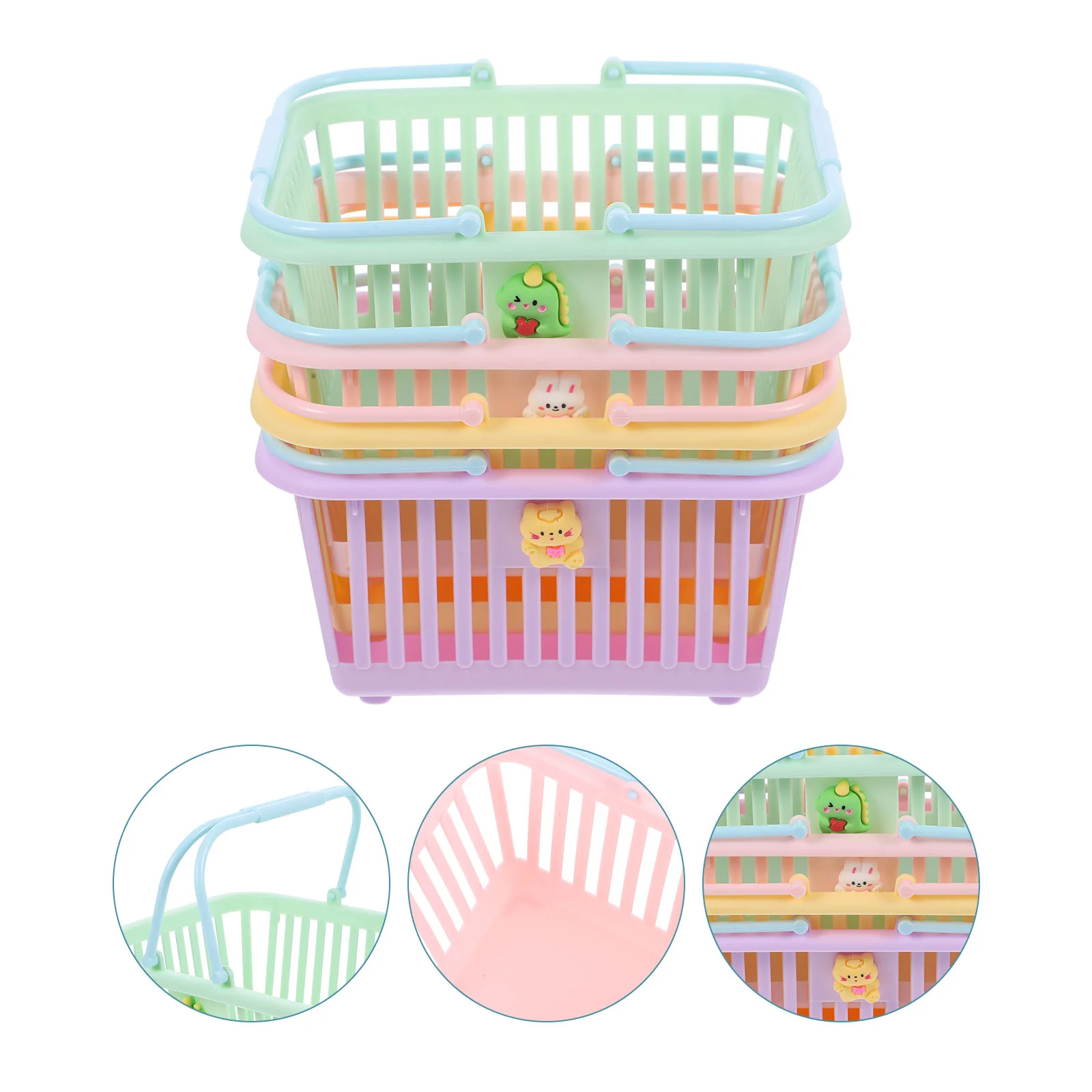 4 Pcs Storage Basket Baskets Pink Picnic Plastic Shopping Small Sundries Bin with Handles