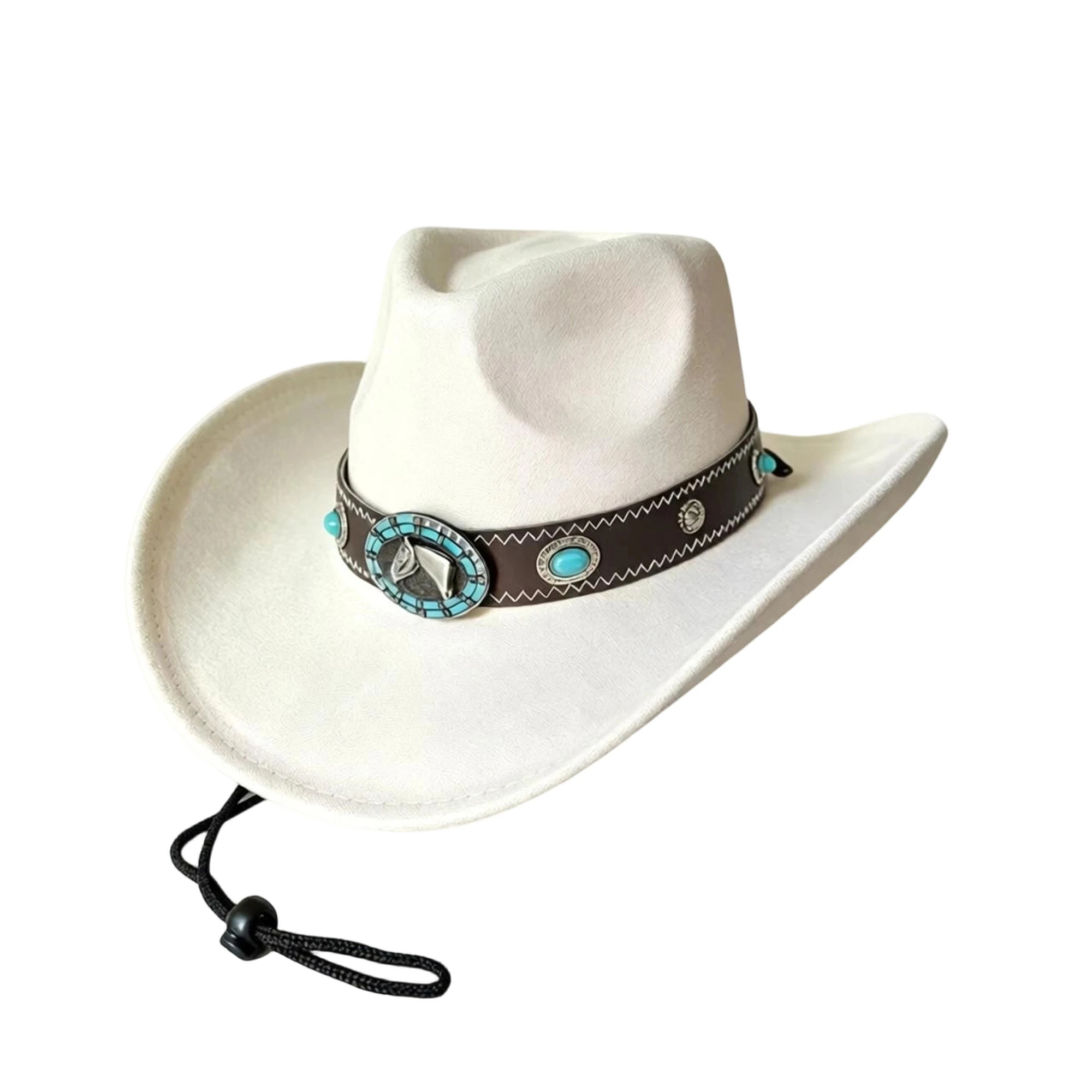 Adult Felt Cowgirl Hat Wide Brim Western Hat Casual Jazz Cap with Belt