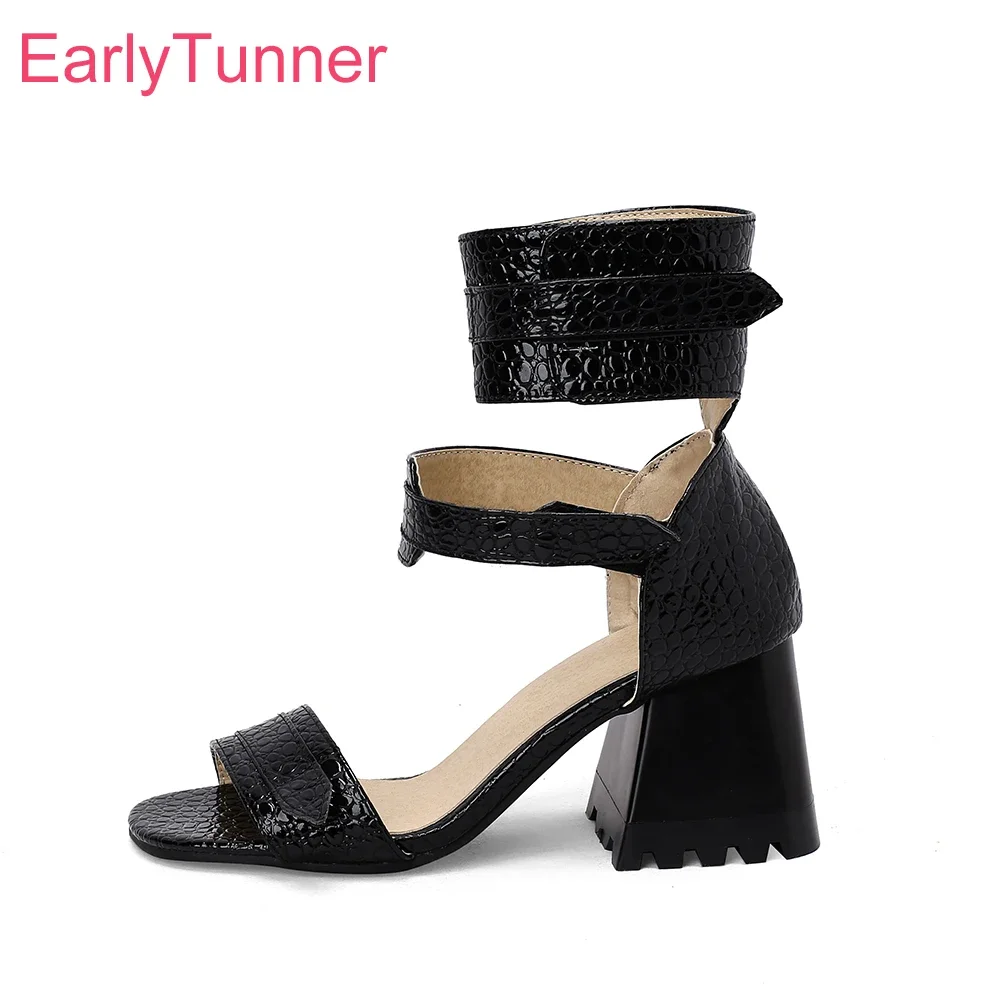 

New Summer Sexy Black Ankle Strap Sandals for Women High Block Heels Lady Dress Shoes Plus Big Small Size 12 32 43 46 48