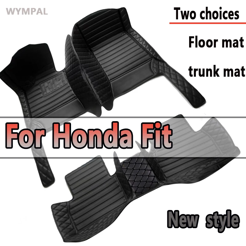 Car Floor Mats For Honda Fit Jazz GK3 4 5 6 7 2014~2020 Carpet Mat Luxury Leather Rug Interior Parts Car Accessories GH7 GP5 6