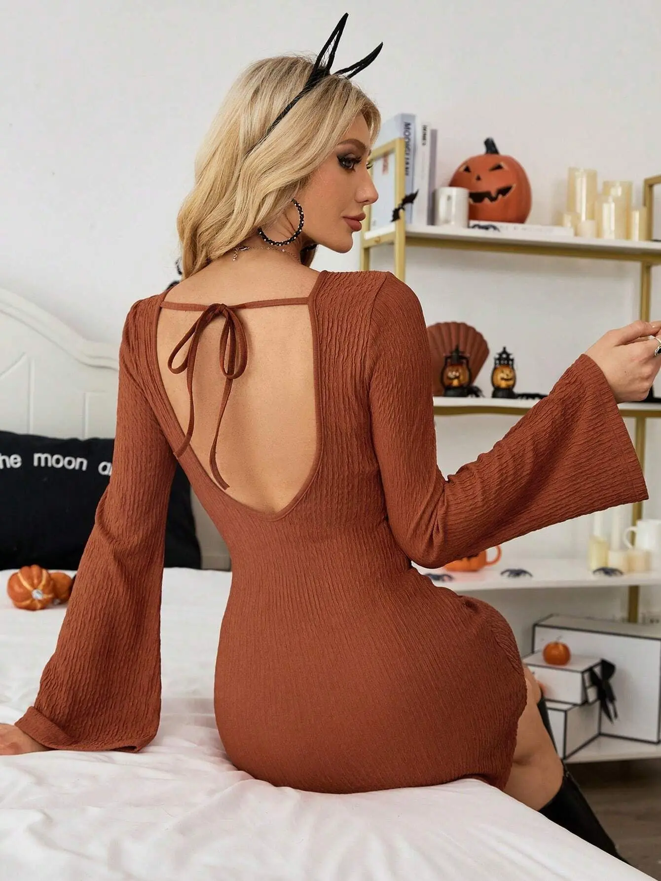 Dresses Womens Nightclub Spring Modal Smocking Lacing Gathered Waist H-Line Casual Trend Korean Commuting Minimalist Youthful OL