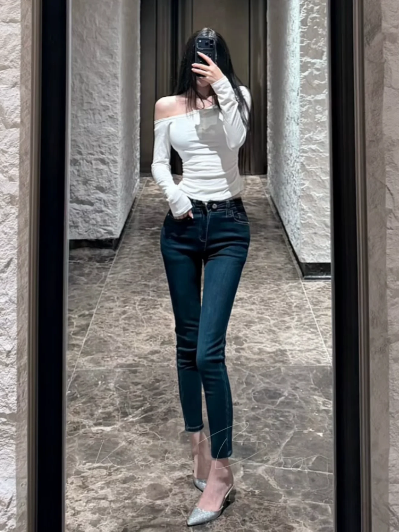 

Женские джинсы с высокой талией, облегающие, синие, в стиле ретро, из хлопка, стрейч, буткат, с подкладкой на бедрах