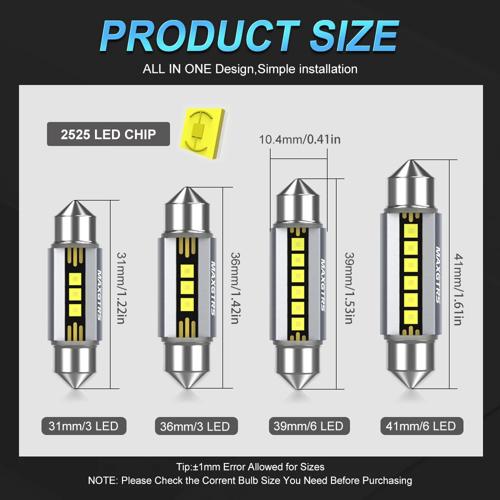 2 Buah MAXGTRS LED C5W C10W 39Mm 41Mm 42Mm LED Festoon Canbus Bebas Kesalahan 6500K Putih Lampu Interior Mobil Lampu Bagasi Kubah Baca 12