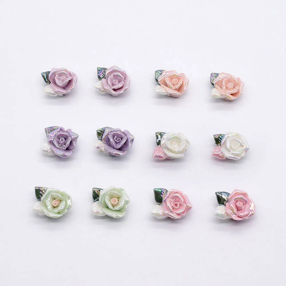 5pcs Ceramic Colored Rose Shaped Perforated Fashionable Elegant Versatile Ear Accessories For Pendants DIY Accessories