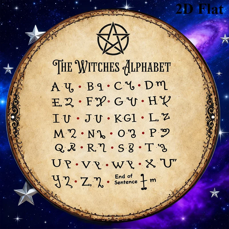 CIFBUY Vintage Witch Alphabet Round Aluminum Wall Art Waterproof Durable Decorative Sign for Living Room Bedroom Study Cafe Bar