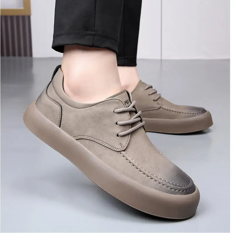 Men Retro Handmade Casual Leather Shoes Lace Up Non-slip Sole Classic Sewing Comfortable Slip-on Spring Summer Work