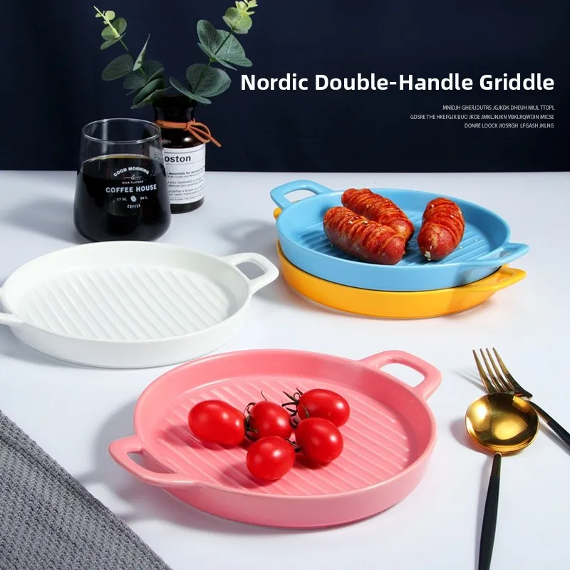 

Скандинавская тарелка с запеченным сыром и рисом, креативная обеденная посуда в стиле вестерн, микроволновая печь, запеканка Di, круглая авпа, плоская...