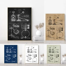Drum Beating Cymbal Art Patent Posters Print Musician Gifts Drum Blueprint Music Wall Art Canvas Painting Boys Room Wall Decor