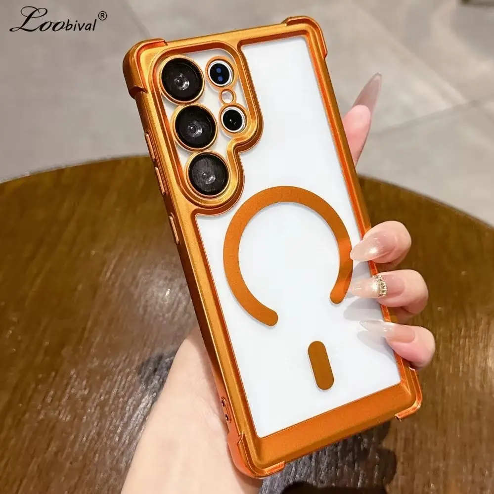 Matte Magnetische Schutzhülle für Samsung Galaxy S25 Ultra S24 FE S23 Plus mit Kameraschutzfolie und Mattierter Airbag-Stoßfänger-Abdeckung